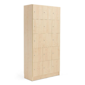Dřevěné šatní boxy, 3 sekce, 15 boxů, bříza