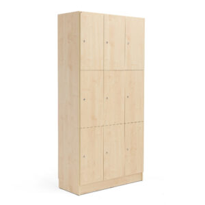 Dřevěné šatní boxy, 3 sekce, 9 boxů, bříza