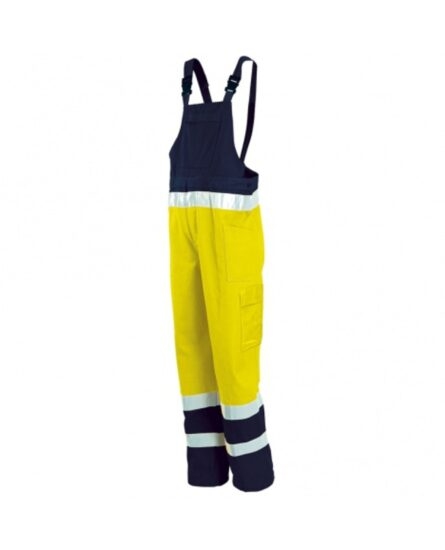 ISSA 8435 Kalhoty pracovní s laclem reflexní žlutá/modrá XXL
