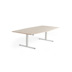 Jednací stůl Modulus, výškově nastavitelný, 2400×1200 mm, bílý rám, bříza