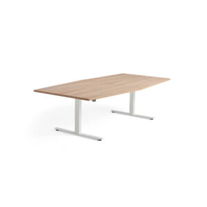Jednací stůl Modulus, výškově nastavitelný, 2400×1200 mm, bílý rám, dub