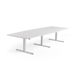 Jednací stůl Modulus, výškově nastavitelný, 3200×1200 mm, bílý rám, bílá