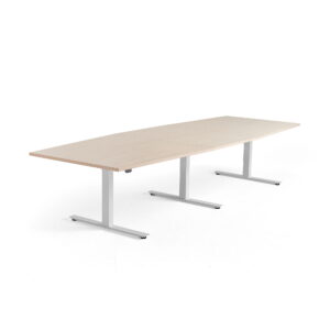 Jednací stůl Modulus, výškově nastavitelný, 3200×1200 mm, bílý rám, bříza