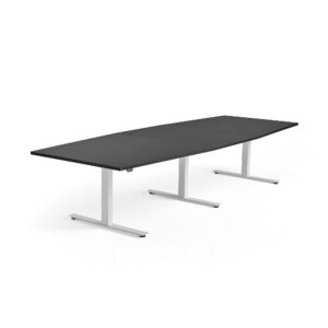 Jednací stůl Modulus, výškově nastavitelný, 3200×1200 mm, bílý rám, černá