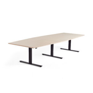 Jednací stůl Modulus, výškově nastavitelný, 3200×1200 mm, černý rám, bříza