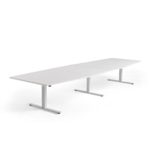 Jednací stůl Modulus, výškově nastavitelný, 4000×1200 mm, bílý rám, bílá