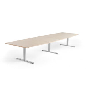 Jednací stůl Modulus, výškově nastavitelný, 4000×1200 mm, bílý rám, bříza