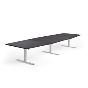 Jednací stůl Modulus, výškově nastavitelný, 4000×1200 mm, bílý rám, černá