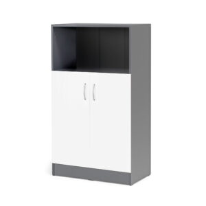 Kancelářská skříň Flexus, 1325x760x415 mm, dveře + 1 otevřená police, šedá/bílá
