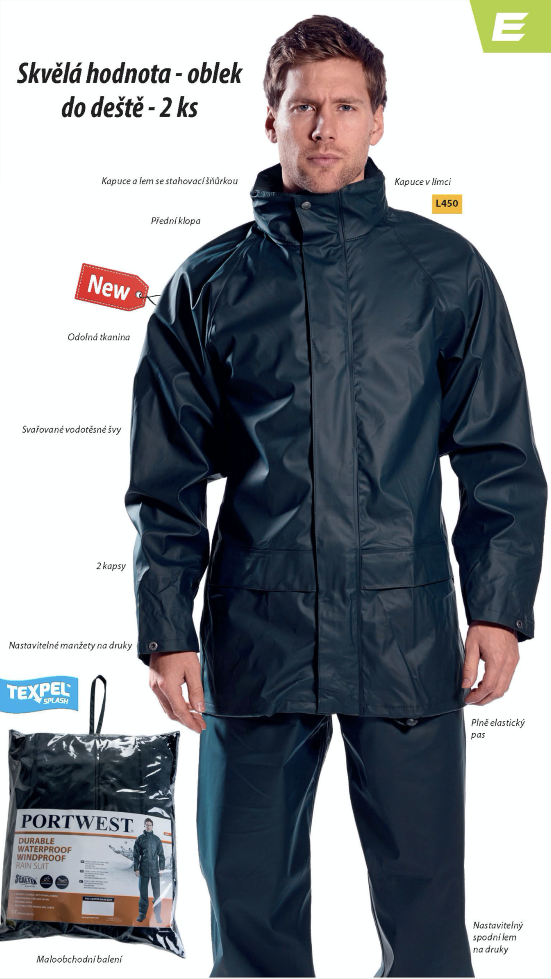 PORTWEST Oblek dvoudílný do deště Sealtex Essential L450 blůza s kalhoty do pasu POR-L450NAR Navy
