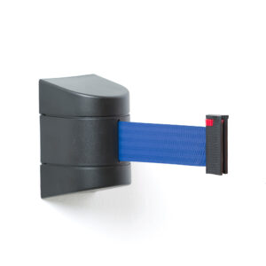 Zahrazovací pás, 4600 mm, nástěnná kazeta, černá, modrý pás